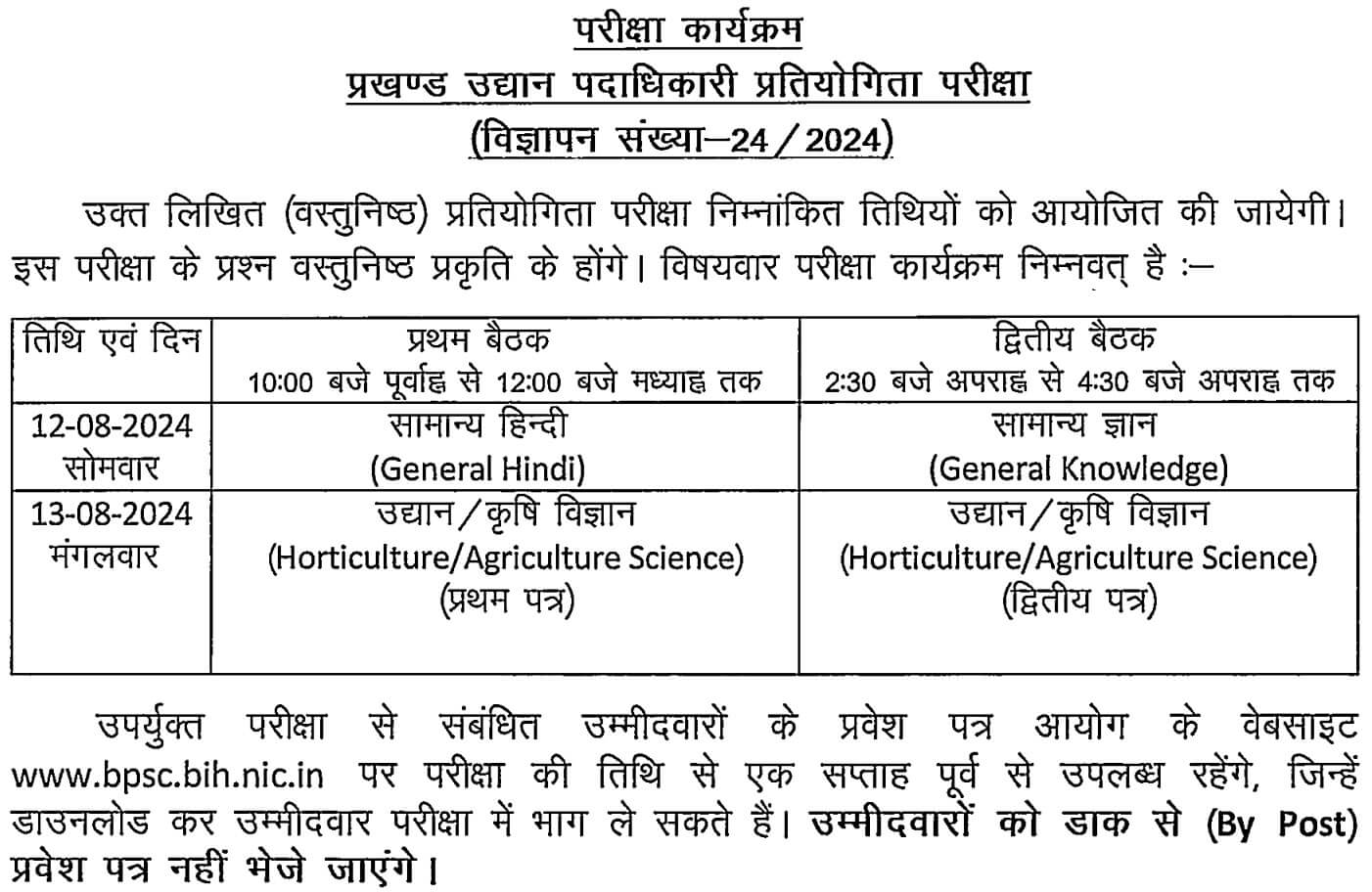 Block Horticulture Officer Written (Objective) Competitive Examination